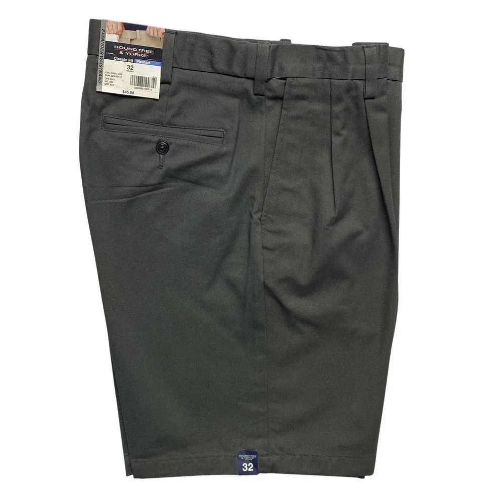 Roundtree & Yorke Mens Cotton Pleated Shorts Expander Waistband 32 x 10 NWT